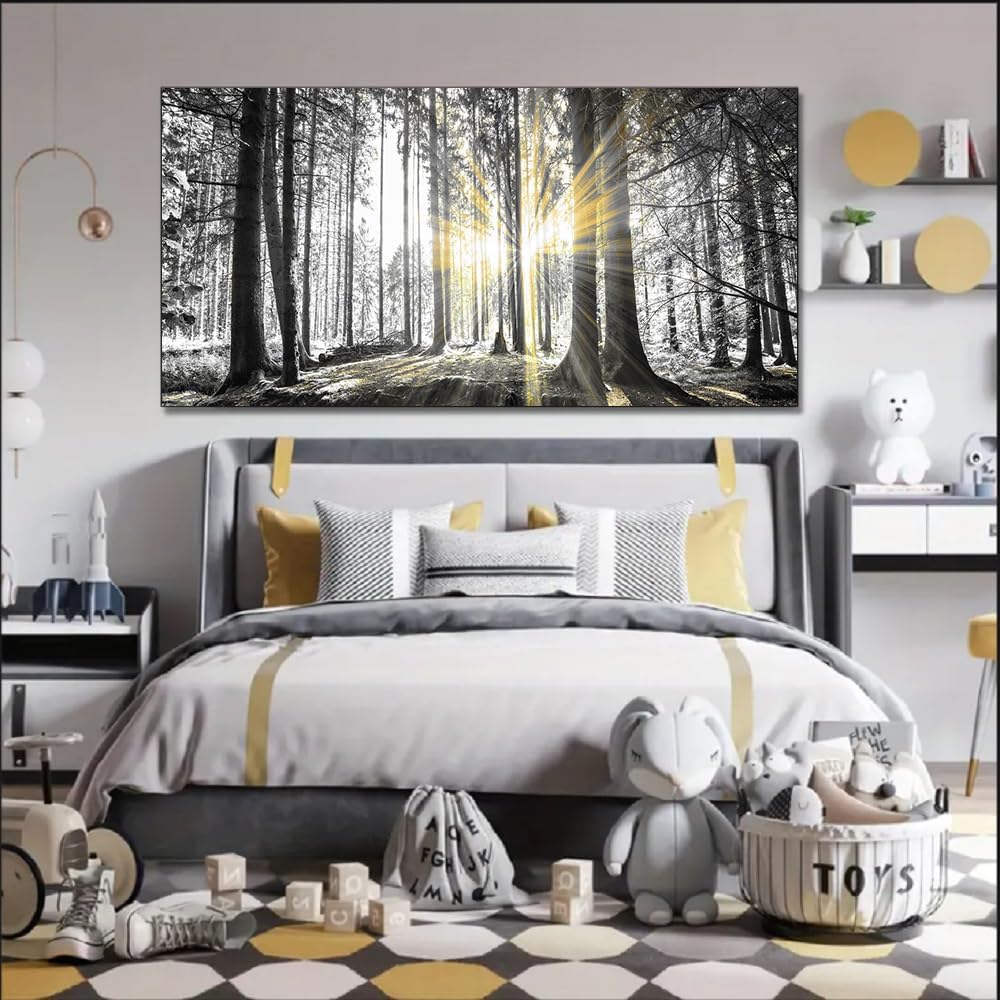 Yxbhhym-Bedroom Wall Art Decor for Living Room Large Canvas Prints Art Black and White Forest Wall