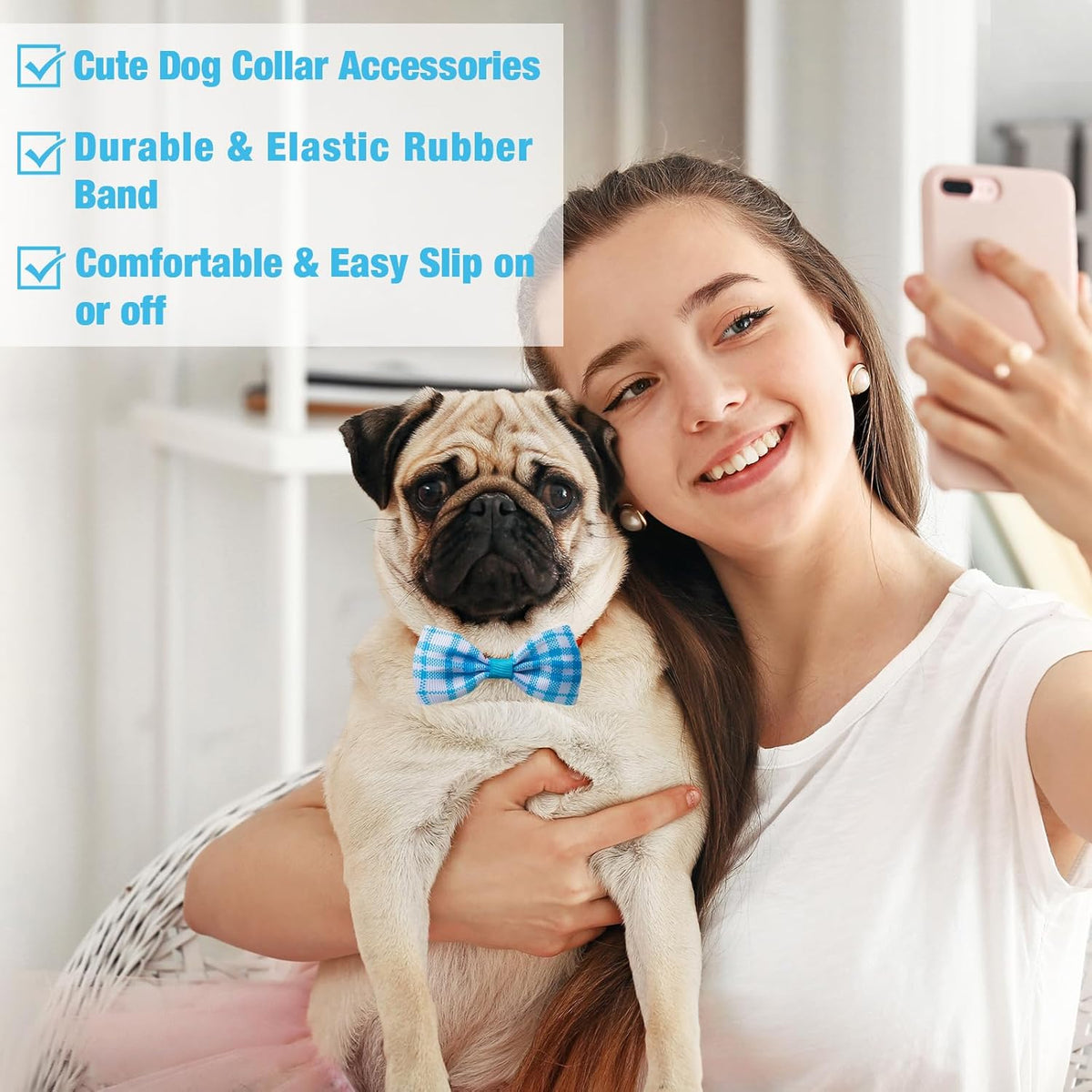 Reginary 50 Pieces Dog Bow Ties Pet Collar Bow Puppy Collar Attachment with Rubber Bands for Small