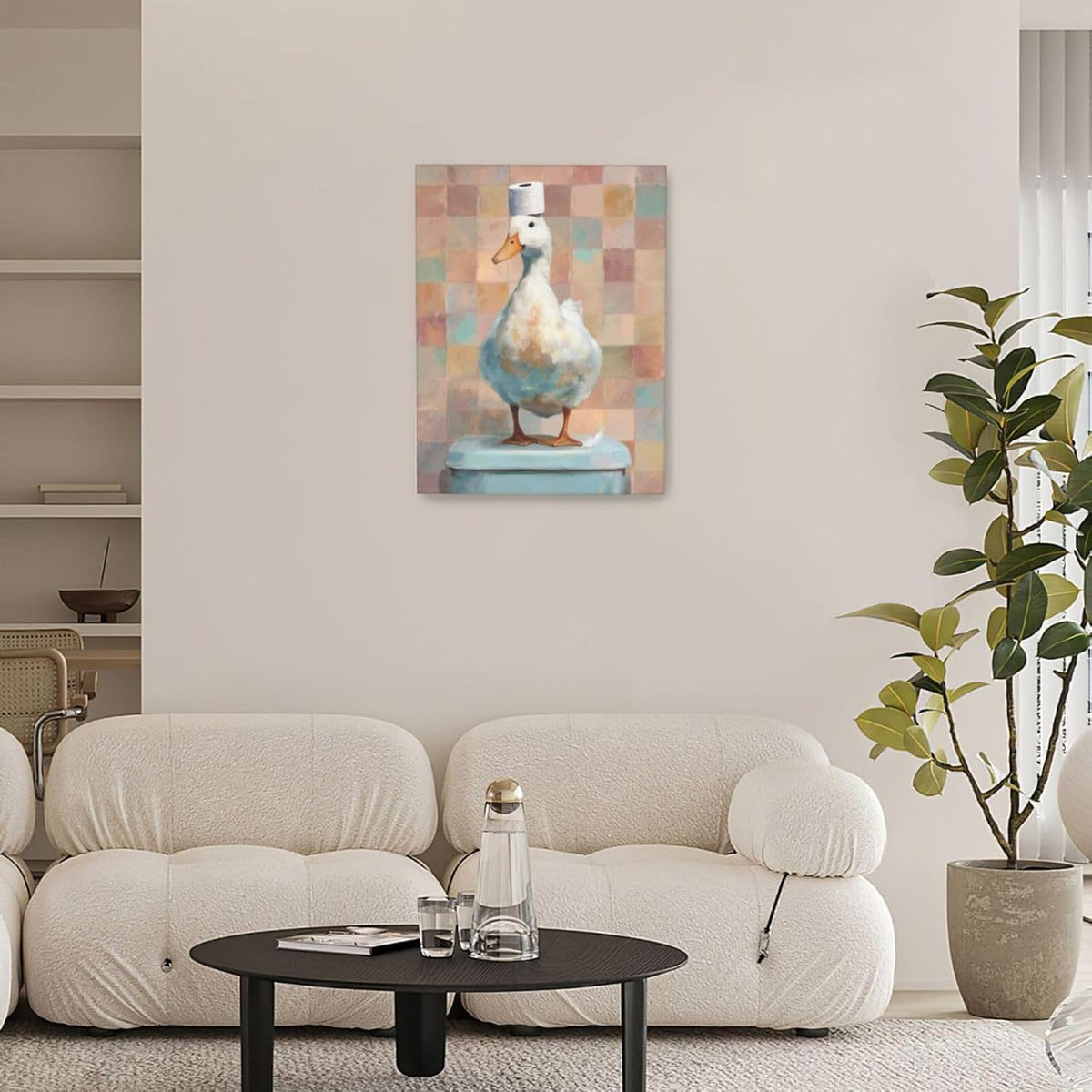 Funny Duck Bathroom Wall Art Cute Duck on Toilet Canvas Wall Decor Funny Quirky Farm Animal