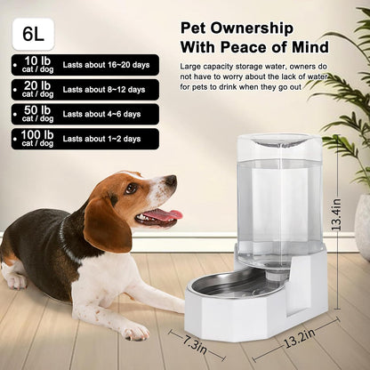 Sfozstra Dog Water Bowl Dispenser: 6L Large White Gravity Stainless Steel Bowl - Without Filter