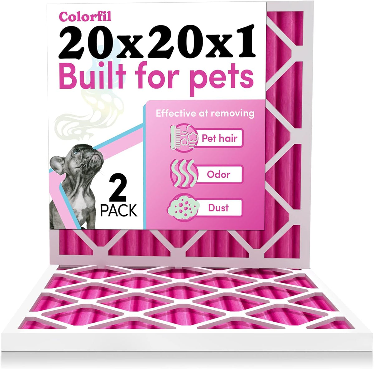 Colorfil 20x20x1 Air Filter (2-Pack) | Made in the USA | Color Changing | Remove Cat and Dog Odor |
