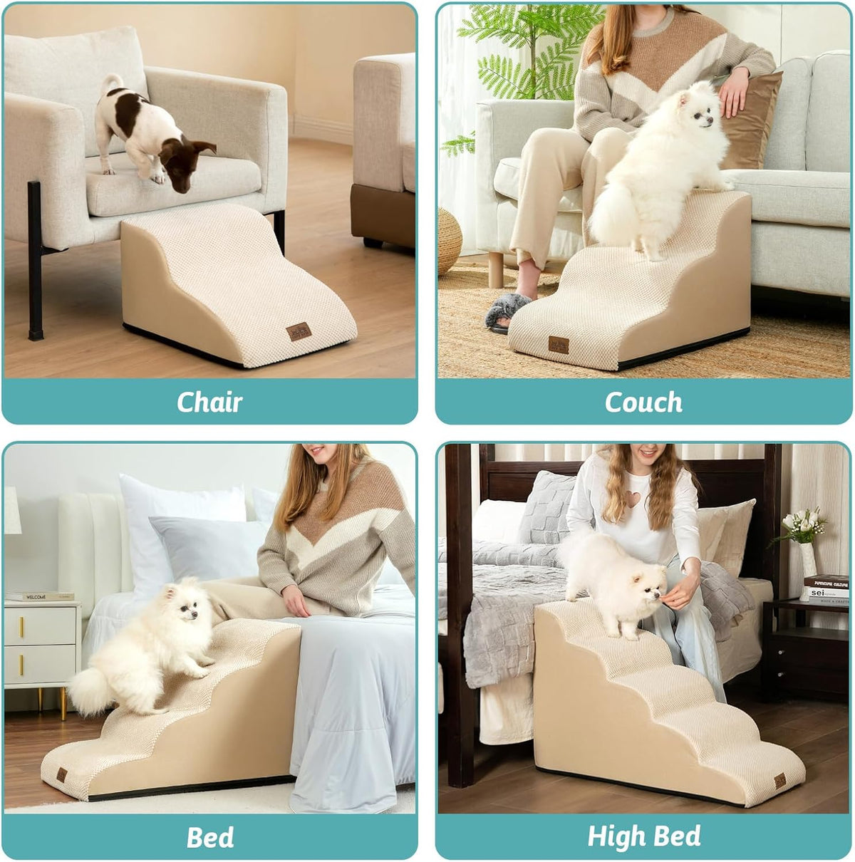 Dog Stairs for Small Dogs 11.8" H, Pet Step with Leakproof Cover, High Density Foam Cat Ramp for