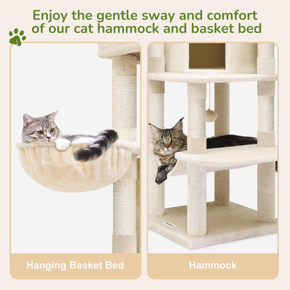 Globlazer Corner Cat Tree, 51in Curved Series Modern Cat Tower for Indoor Cats with Hammock, 7