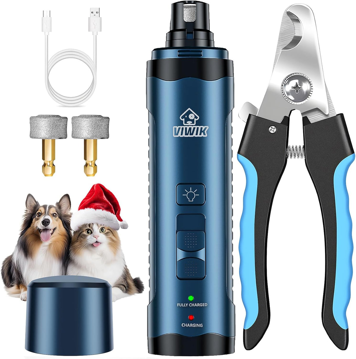 VIWIK Dog Nail Grinder, Dog Nail Trimmers with LED Lights, Pet Nail Clippers Kit for Large Medium