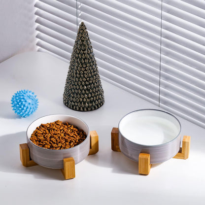 Petygooing Ceramic Cat Dog Bowl Set with Stand,Small Dog Bowls,Pet Food and Water Dish, Anti Slip