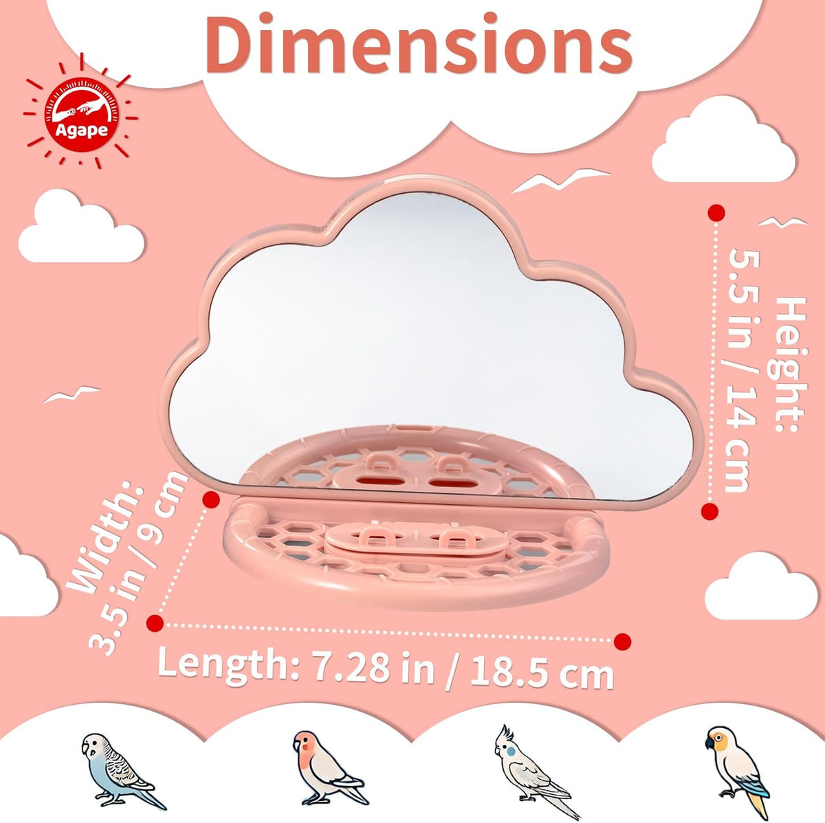 Agape Bird Mirror for Cage， Bird Toys with Perch and Slow Feeder to Expend Energy, Small Parrot