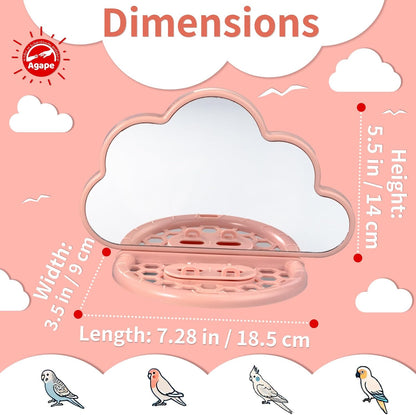 Agape Bird Mirror for Cage， Bird Toys with Perch and Slow Feeder to Expend Energy, Small Parrot
