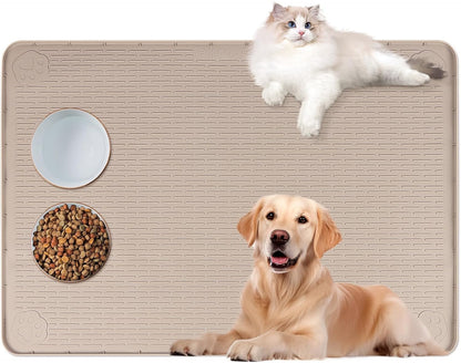 Cat Food Mat, 40" x 28" Extra Large Silicone Pet Feeding Mat with Raised Edge Pet Placemat for Food