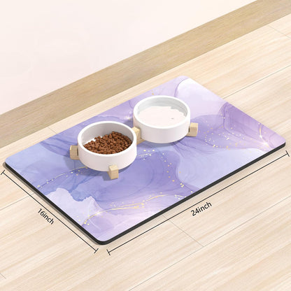 Rnivvi Dog Food Mat, 16" x 24" Marble Absorbent Dog Cat Bowl Mat for Food and Water, Cute Anti-Slip