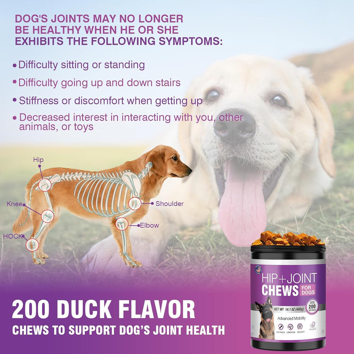 Glucosamine for Dogs 200pcs Joint Support Supplement Dog Hip and Joint Chondroitin Chews Treats