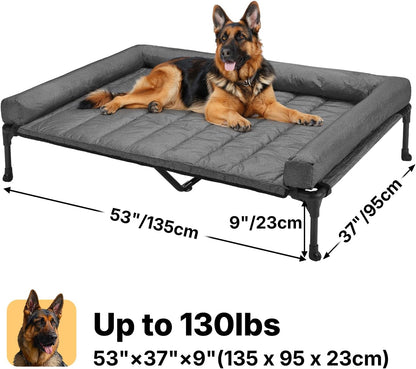 Veehoo Cooling Elevated Dog Bed Add Removable Waterproof Bolster Cushion Mat, Raised Pet Cot with