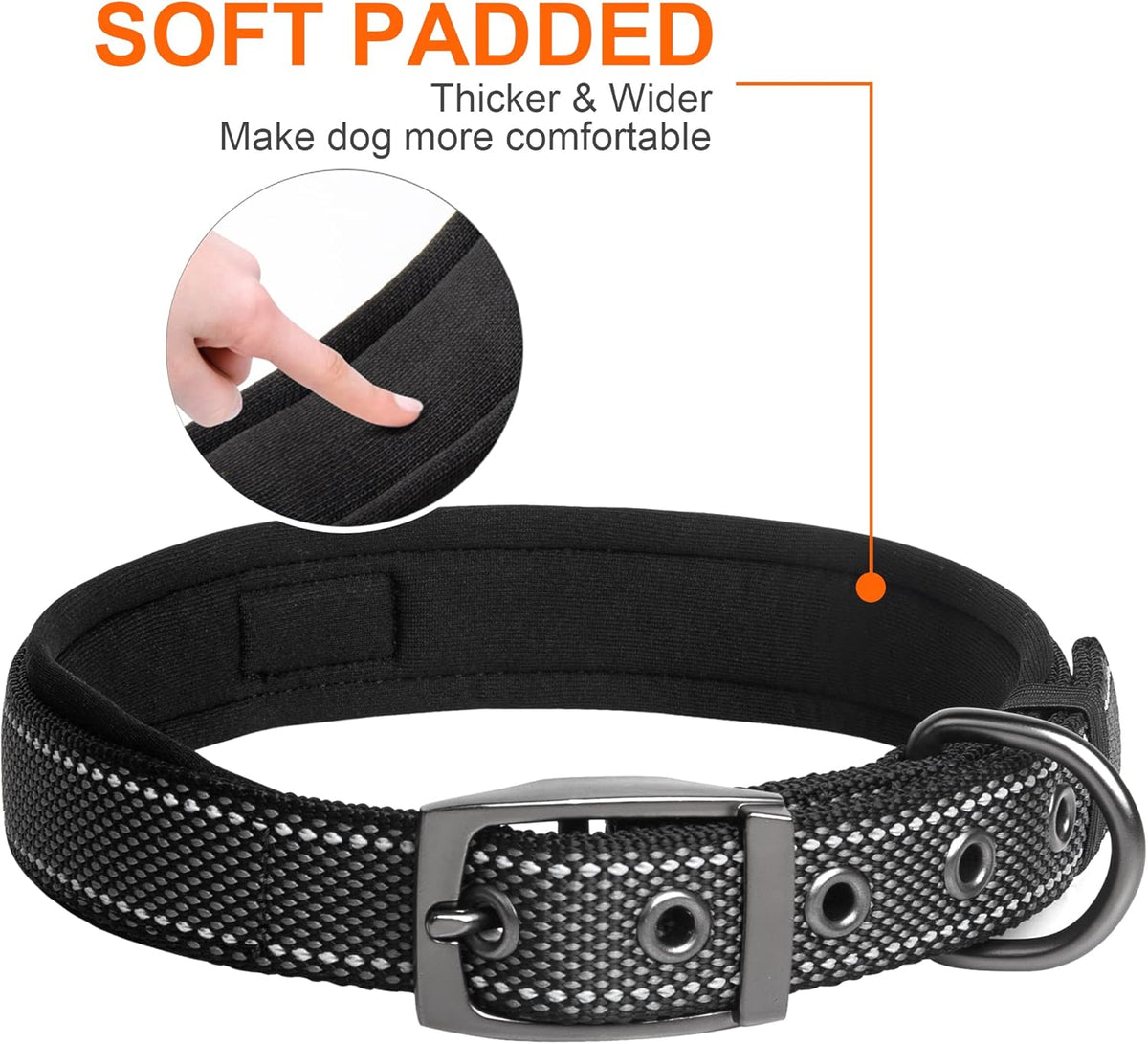 Fida Heavy Duty Dog Collar, Ultra Comfortable Soft Neoprene Padded, Adjustable Reflective Nylon Pet