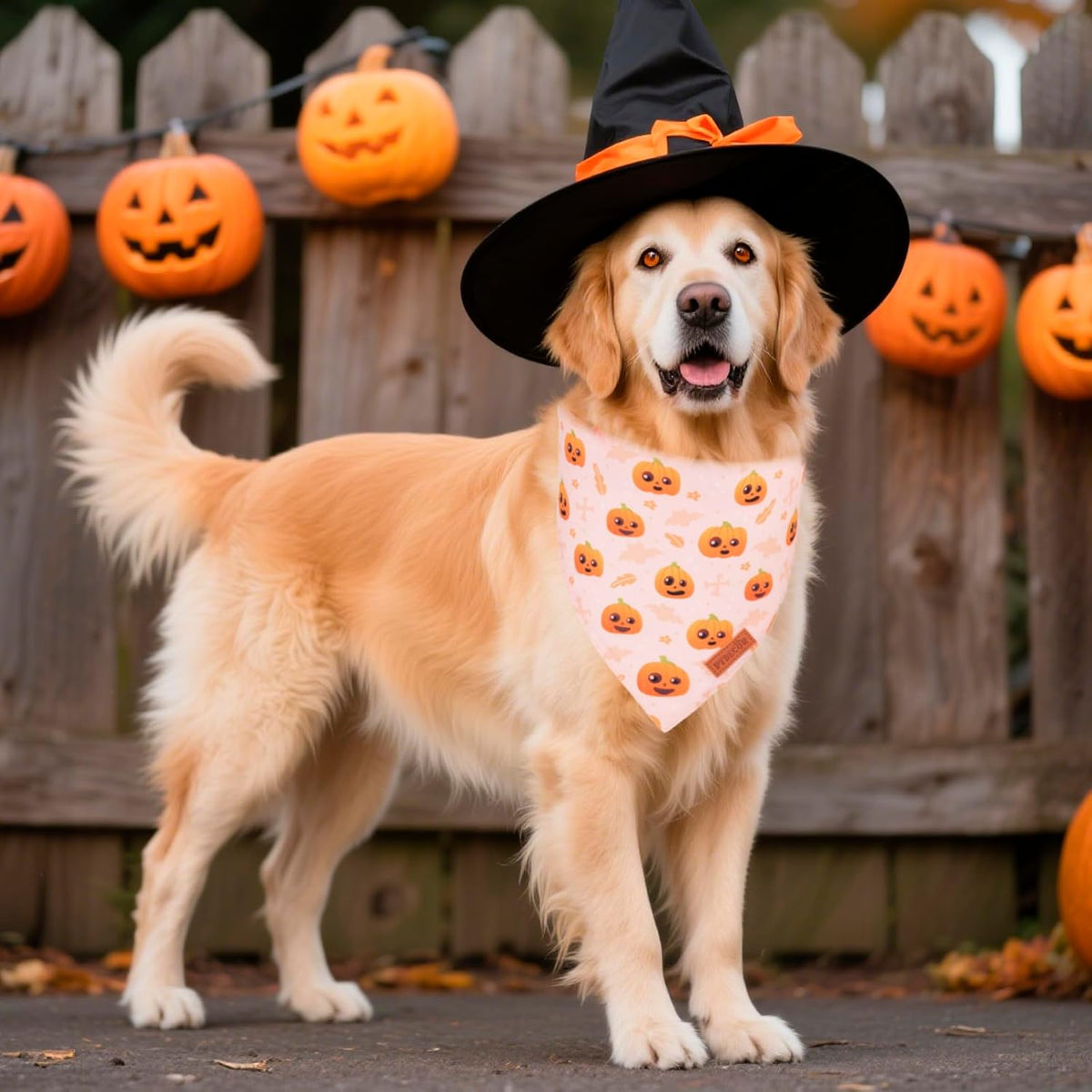 PTDECOR Halloween Dog Bandana, Cute Ghost Pumpkin Design Reversible Holiday Pet Scarf, Adjustable