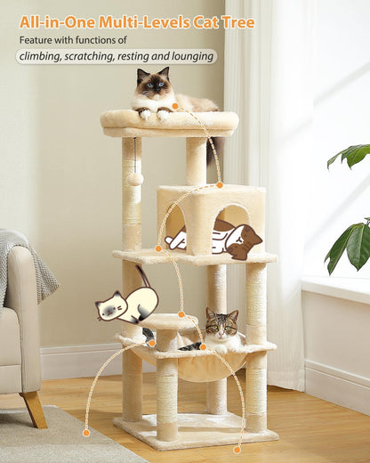 PETEPELA 45.7" Cat Tree for Indoor Cats, 5-Level Cat Tower for Large Cats with Metal Frame Large