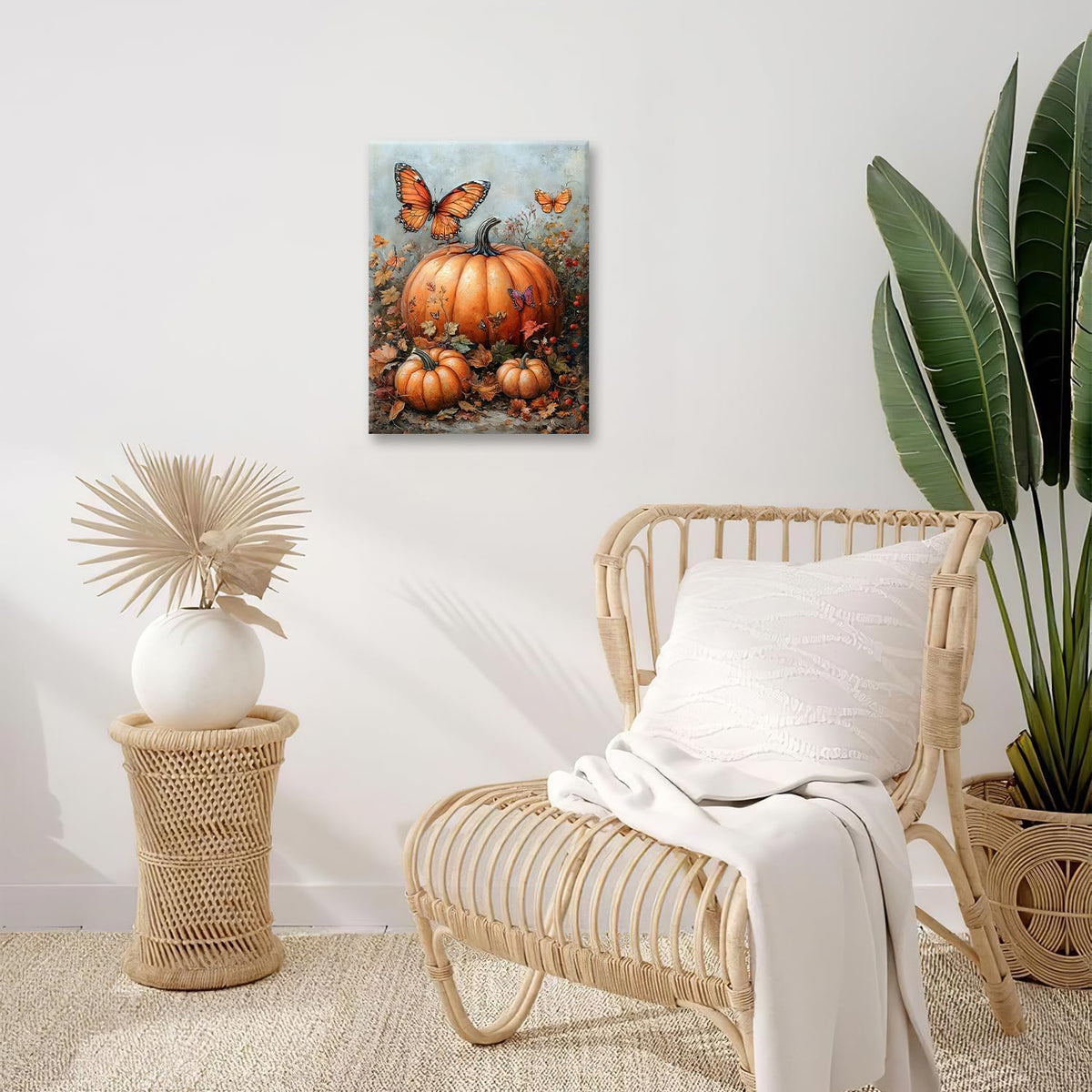 Fall Pumpkin Pictures Wall Art, Rustic Thanksgiving Bathroom Wall Decor, Farmhouse Autumn Butterfly