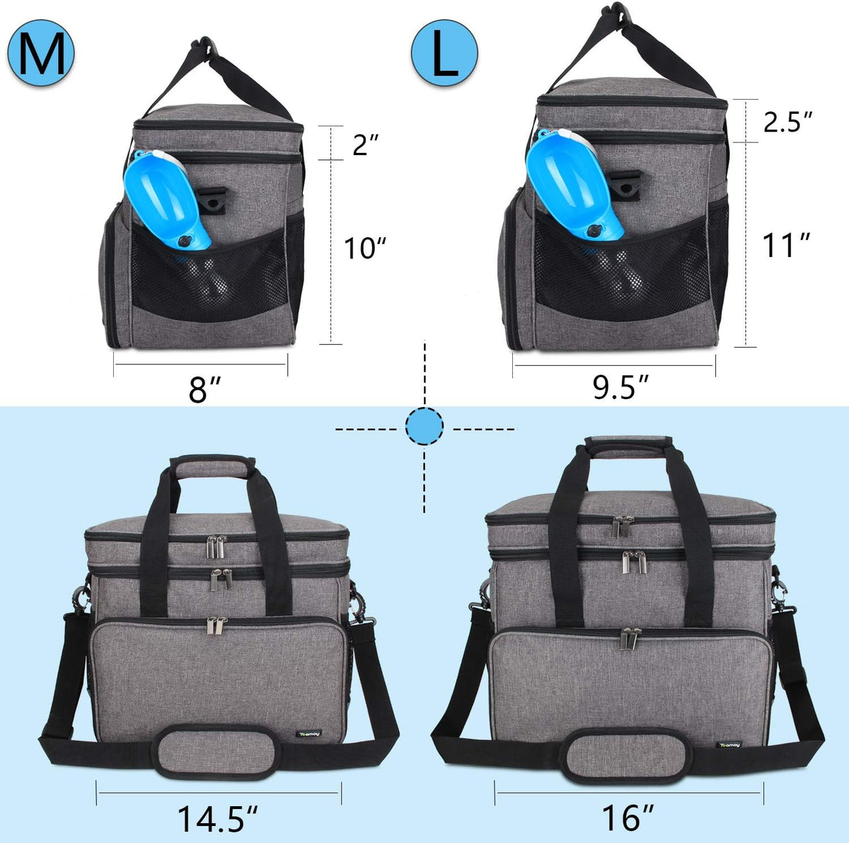 Teamoy Double Layer Dog Travel Bag, Dog Bag for Supplies with 2 Silicone Collapsible Bowls, 2 Food