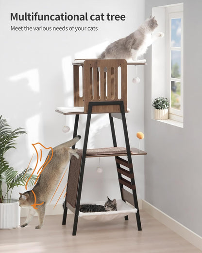 FourFurPets Modern Cat Tree, 58-Inch Cat Tower for Large Cats, Maine Coon Cat Tree with Scratching