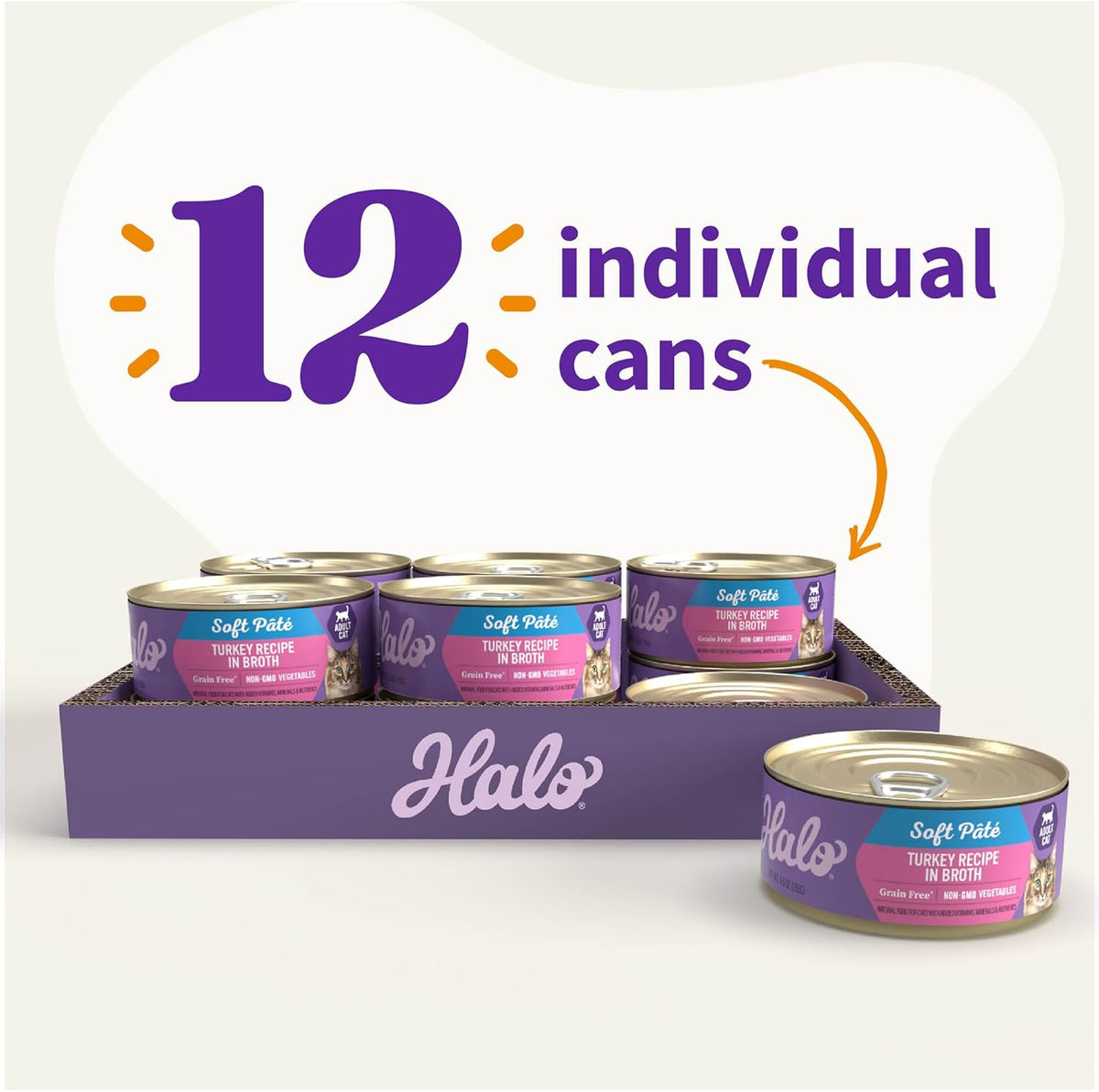 Halo Wet Cat Food Whole Turkey Stew Recipe, Grain Free Wet Cat Pate, Canned Cat Food for Extra