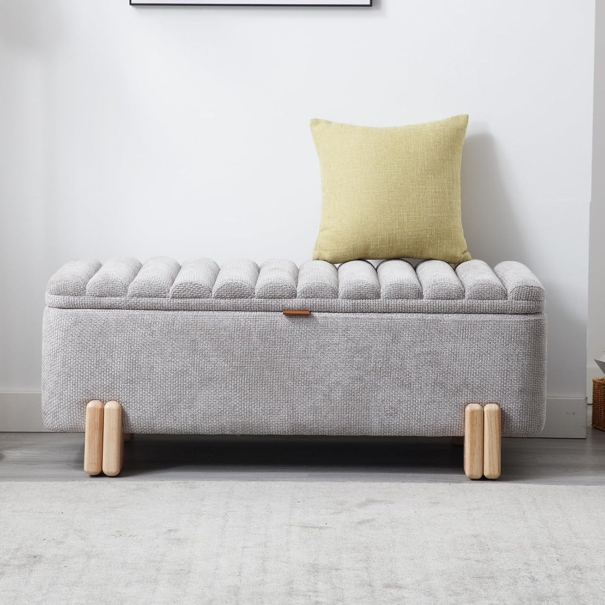 Kmax 45" Storage Bench Velvet Entryway Bench Upholstered Ottoman Bench with Wavy Top & Safty Hinge