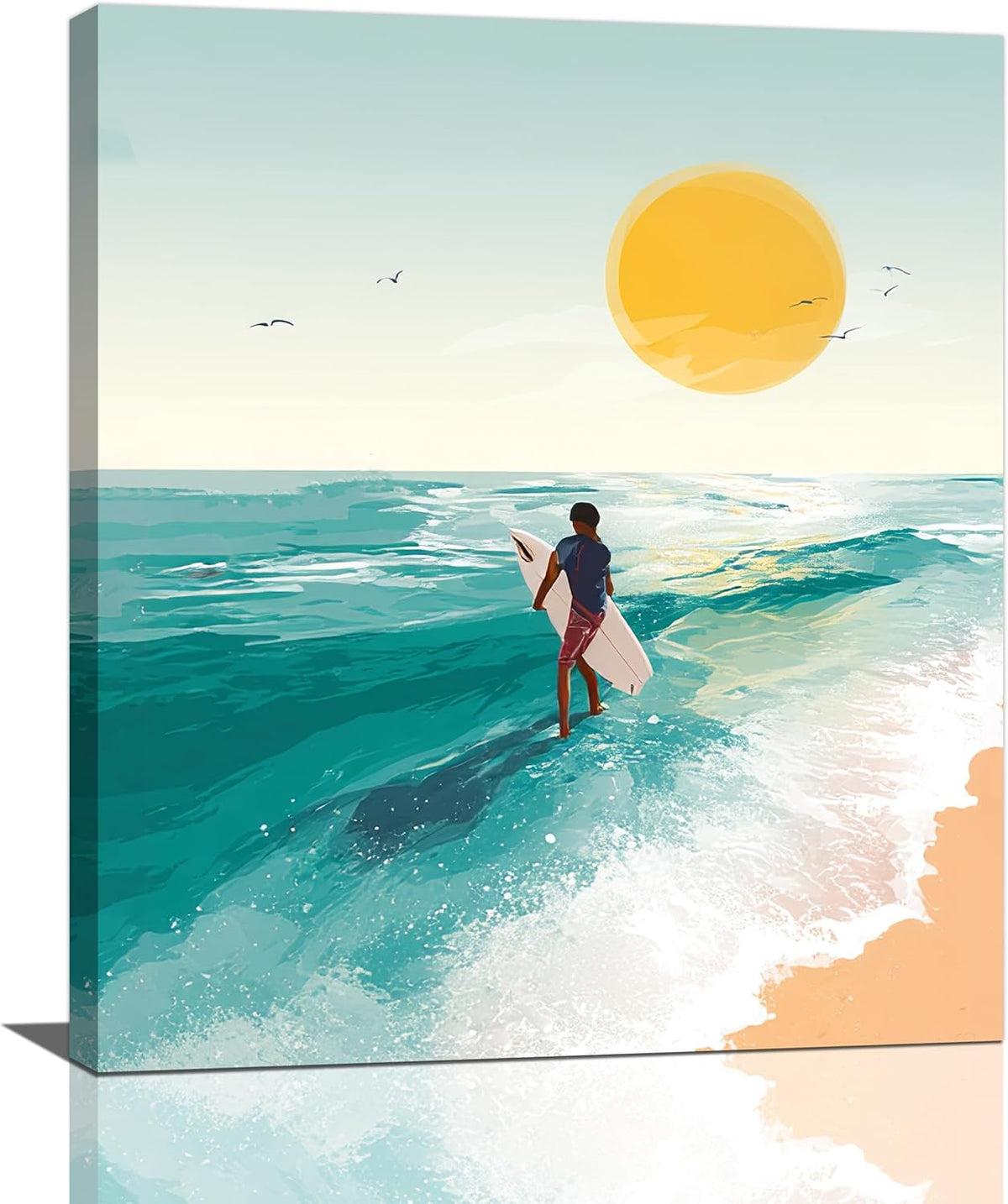 Beach Surfing Wall Art Ocean Coastal Wave Canvas Wall Decor Summer Nature Seascape Pictures