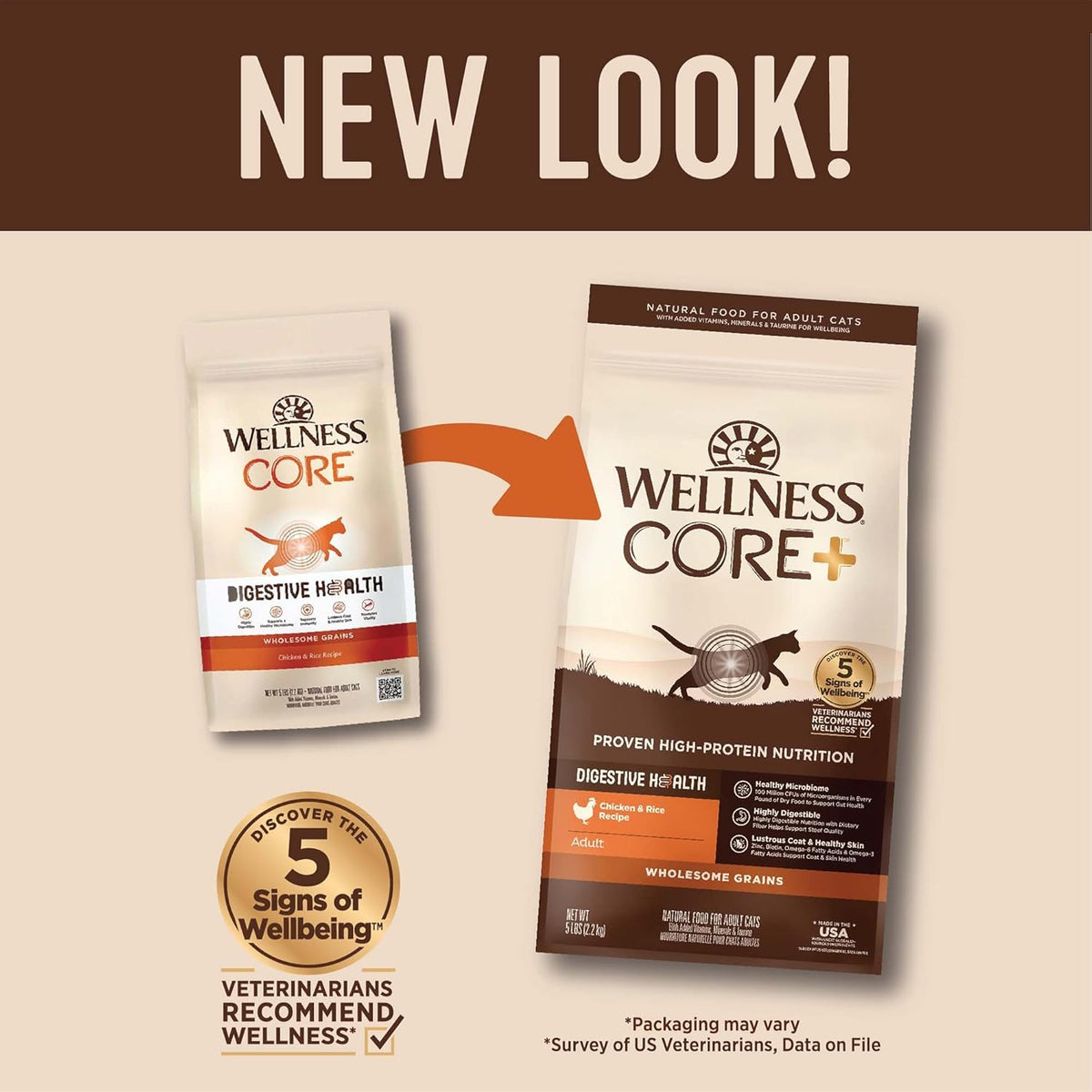 Wellness CORE+ Adult Dry Cat Food for Indoor and Outdoor Cats, Wholesome Grains, Natural, Digestive