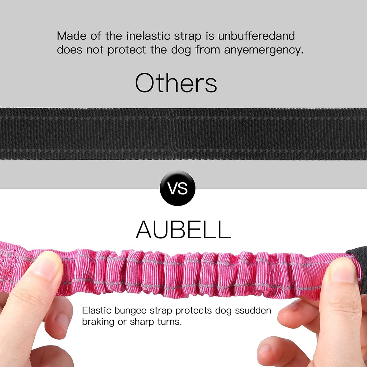 AUBELL Dog Seat Belt for Car,2 Pack Set 3-in-1 Adjustable Reflective Bungee Heavy Duty Dog Car