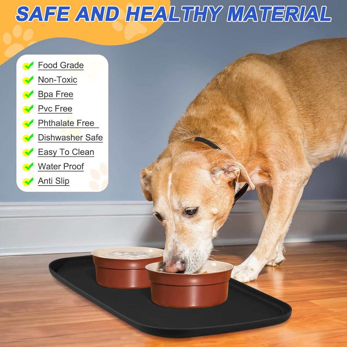 Silicone Pet Feeding Mat with Raised Edge for Food and Water, Dog Bowl Mats, Cat Bowls Placemat