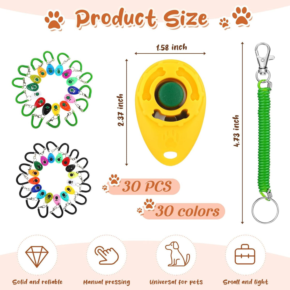 Hiboom 30 Pcs Dog Training Clicker Bulk Colorful Pet Training Clicker Cat Animal Trainer Clicker