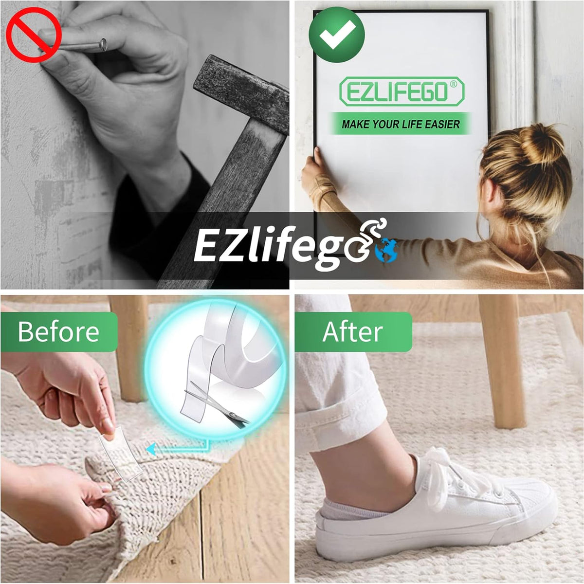 EZlifego Double Sided Tape Heavy Duty, Nano Double Sided Adhesive Tape, Clear Mounting Tape Picture