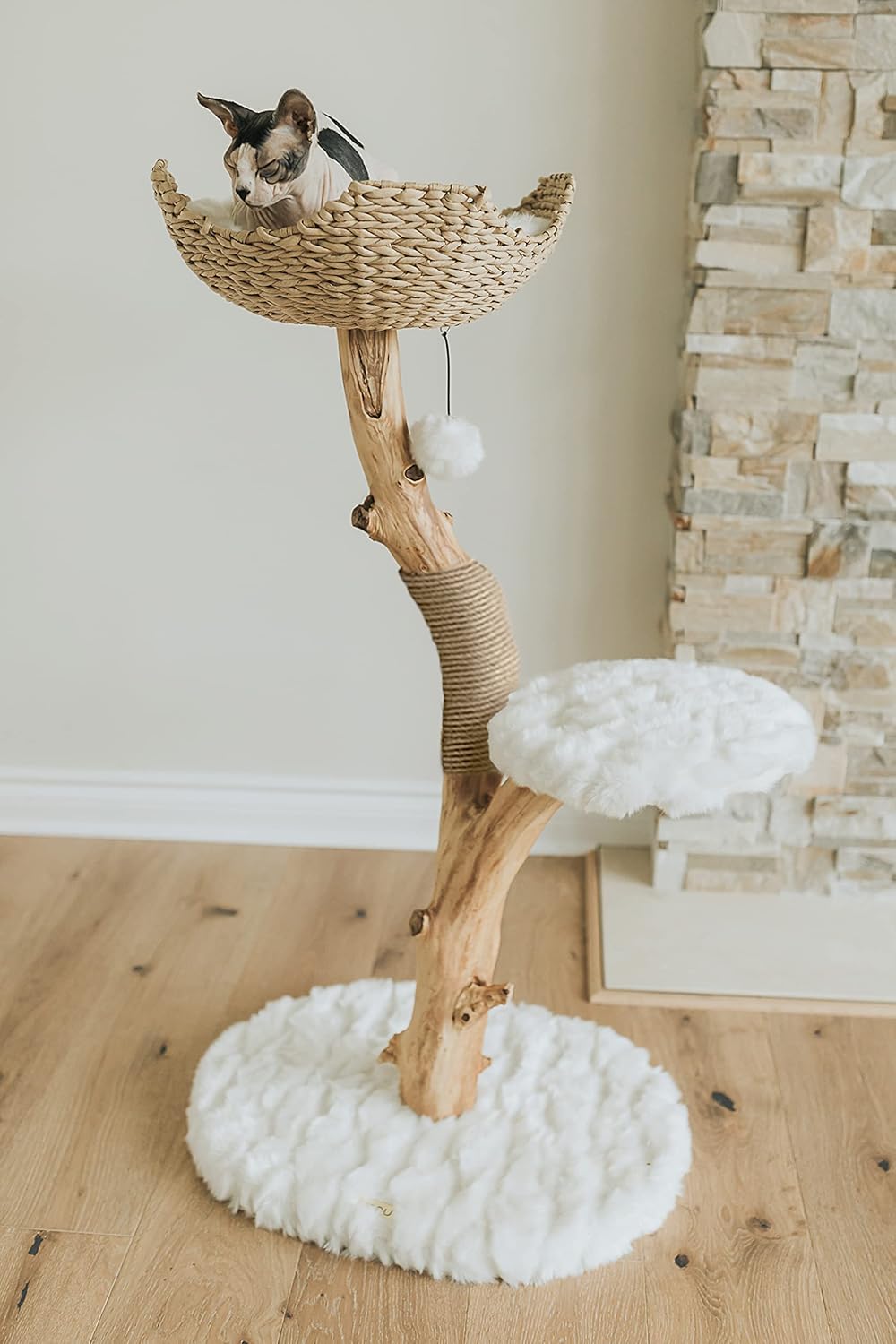 Wooden Cat Climbing Tree Tower, Modern Single Branch Cat Condo, Wood, Cat Lover Furniture Gift by
