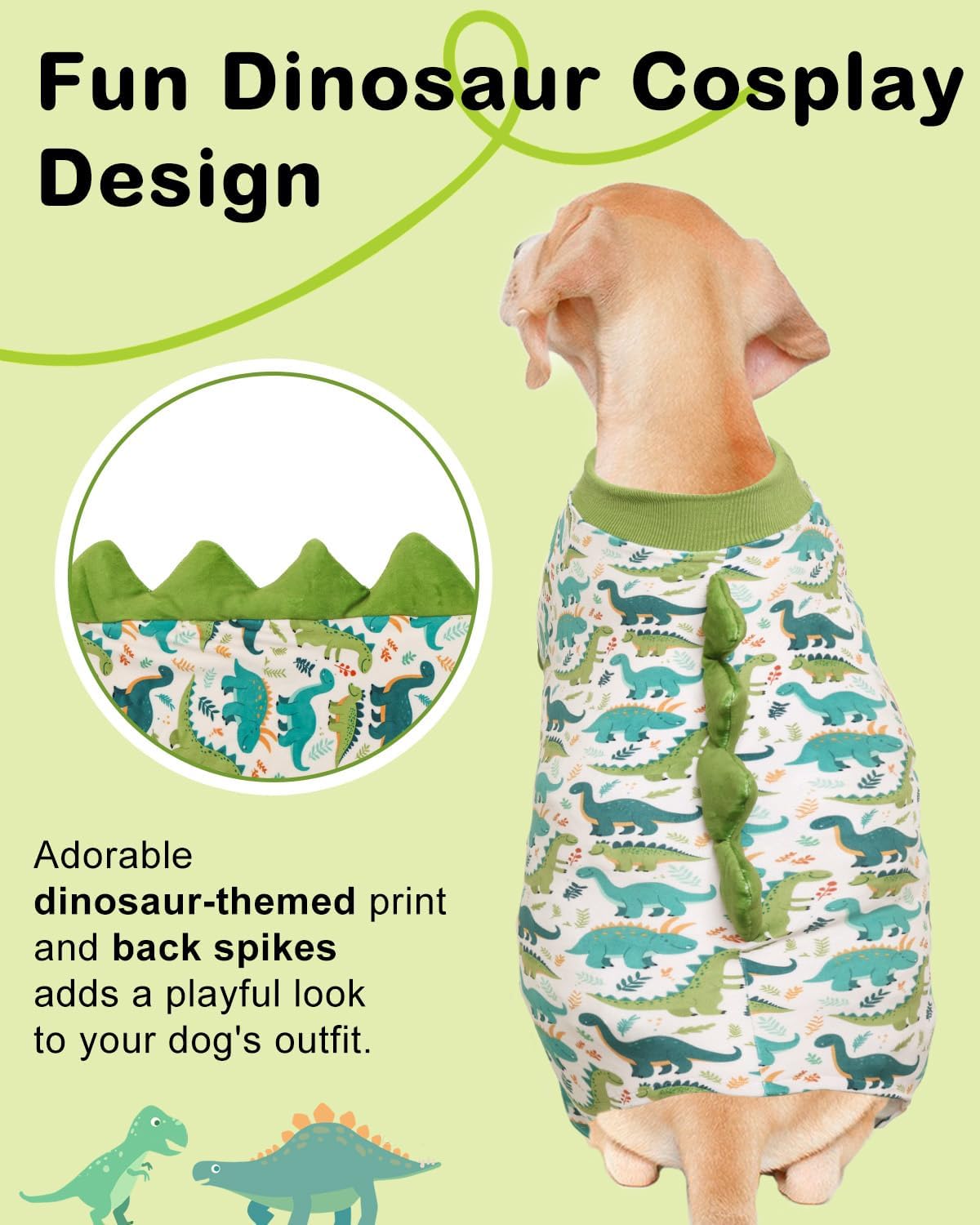 CuteBone Dinosaur Costume Dog Pajamas, Stretchy Spandex Crystal Velvet Sleepwear Coat for Small
