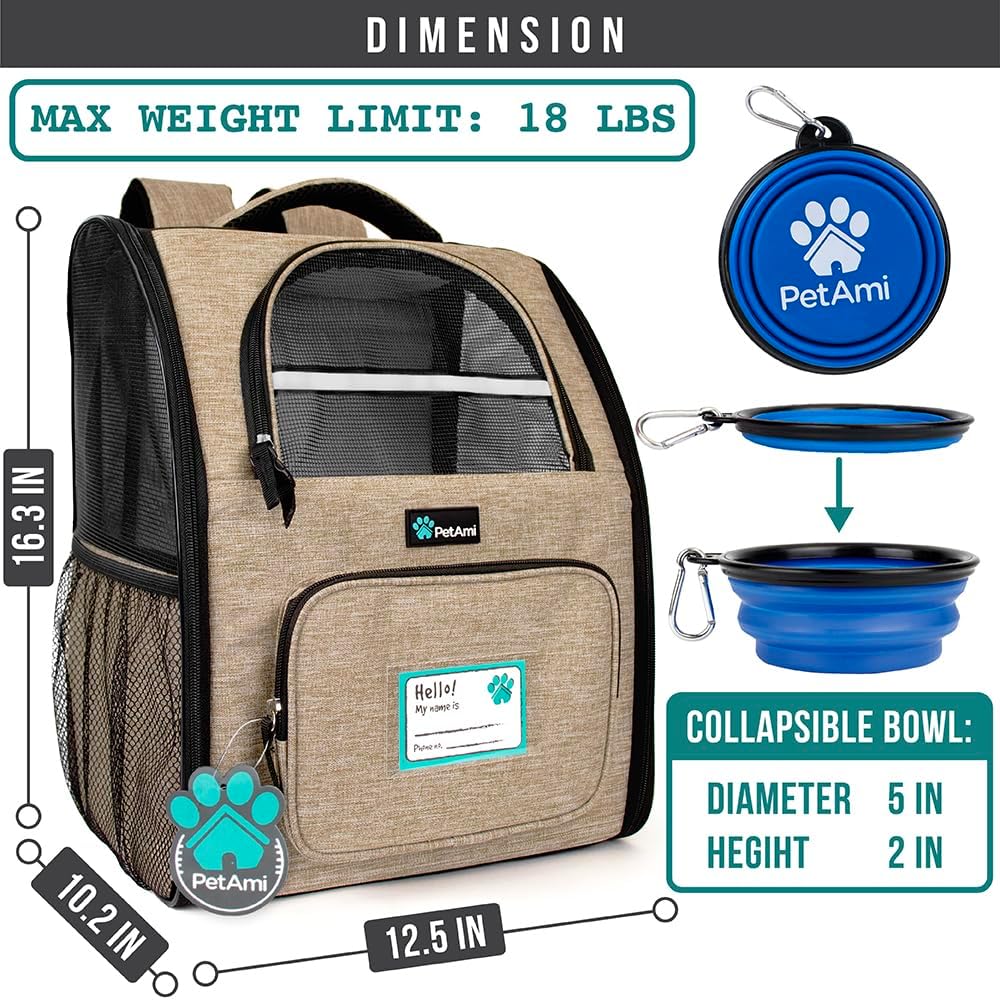 PetAmi Dog Backpack Carrier for Small Large Cat, Pet, Puppy, Ventilated Pet Hiking Backpack Travel
