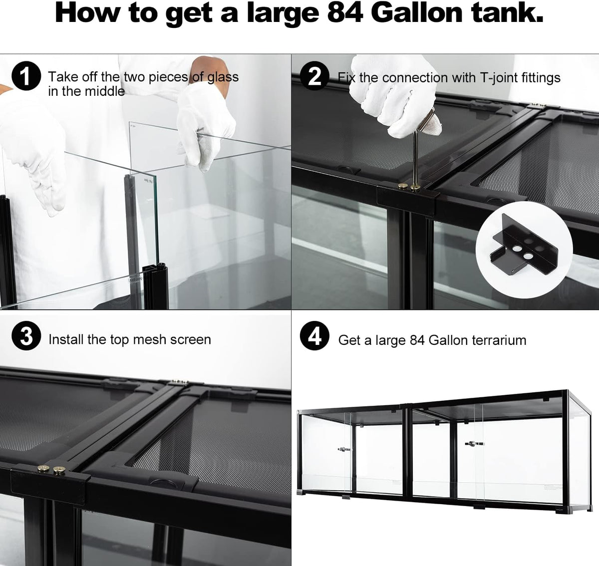 REPTIZOO 84 Gallon Large Reptile Terrarium Extra-Long 60" x 18" x 18" Spliceable Glass Reptile
