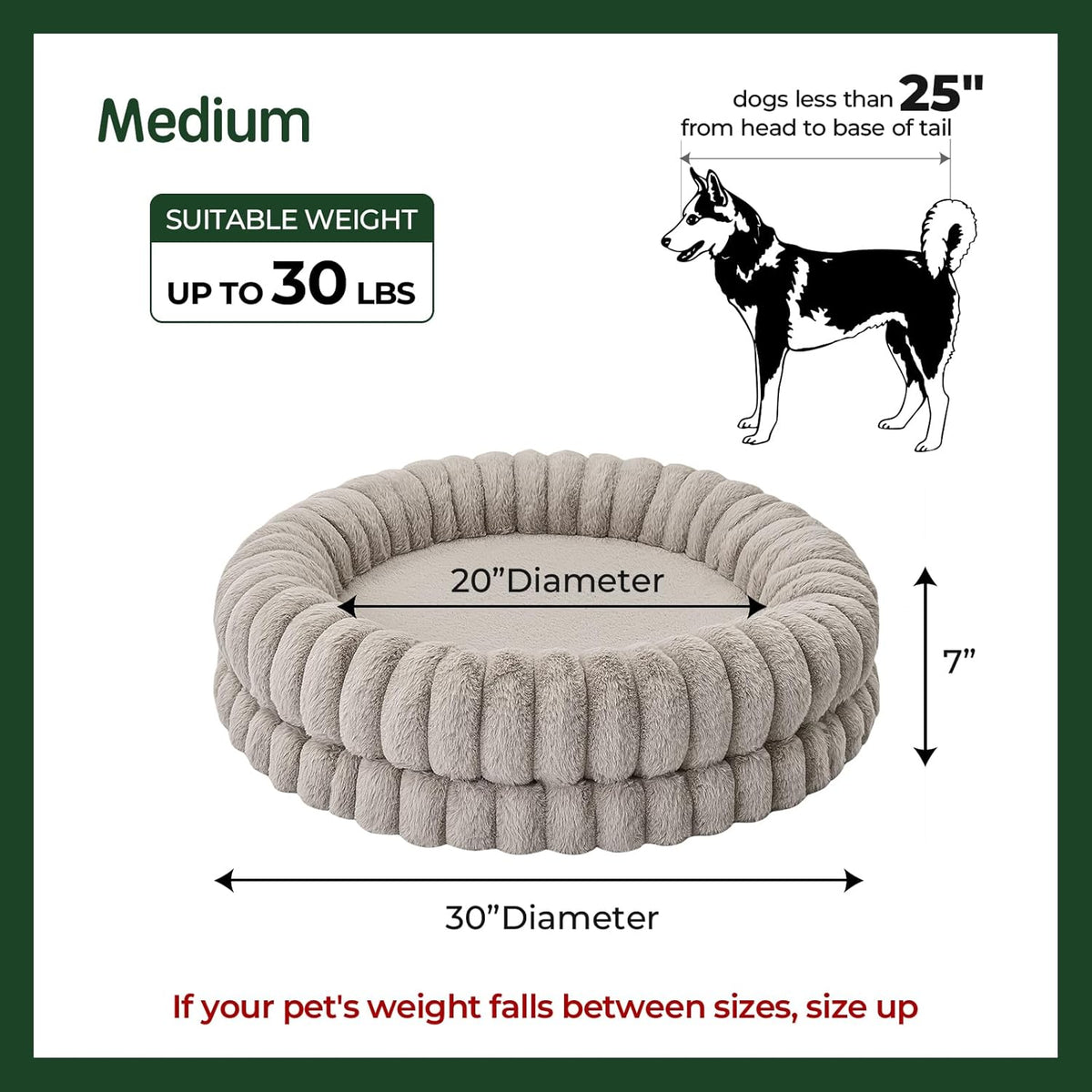 BALANCE Luxury Donut Dog Bed, 30 Inches Round Dog Bed Medium Size Dogs Washable, Orthopedic Calming