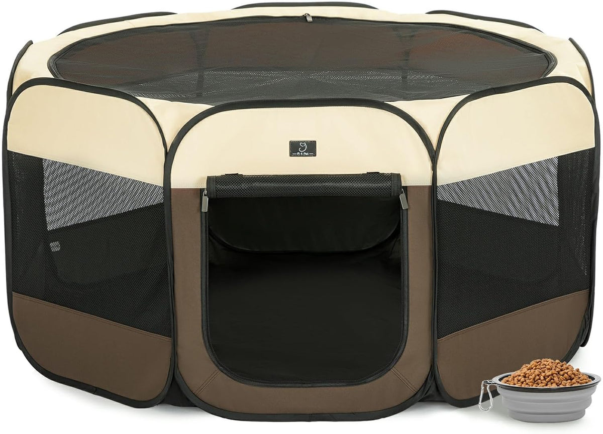 A4Pet Dog Playpen Indoor, 49” Pet Playpen with Bowl for Dogs, Kittens, and Small Animals, Removable