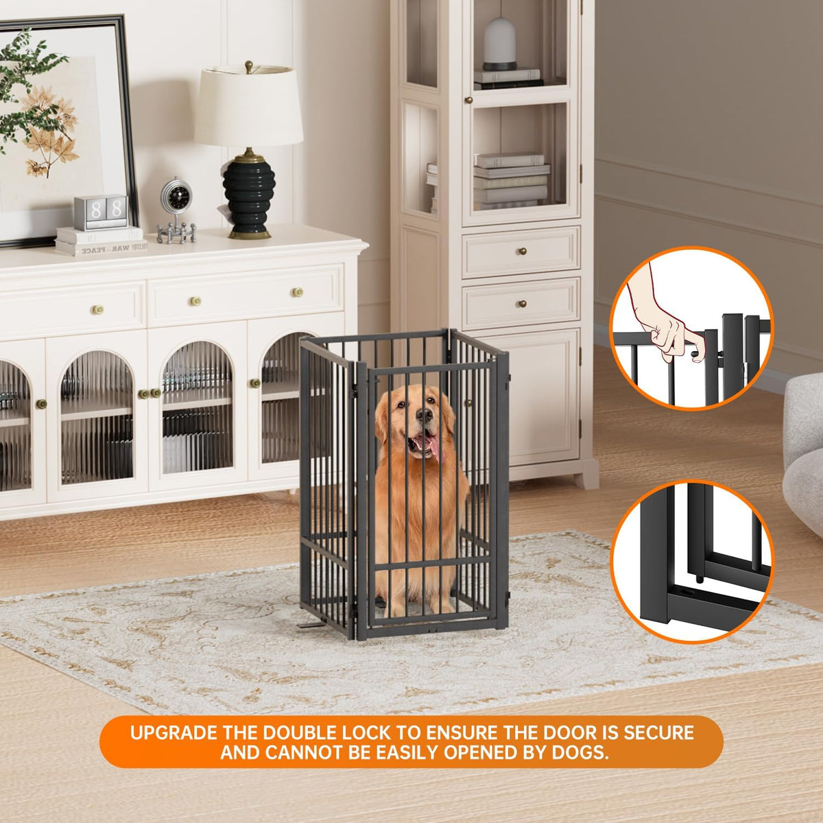 Full Metal Freestanding Dog Gate with Door, 36''Height Foldable Pet Dog Fence for Indoor & Outdoor