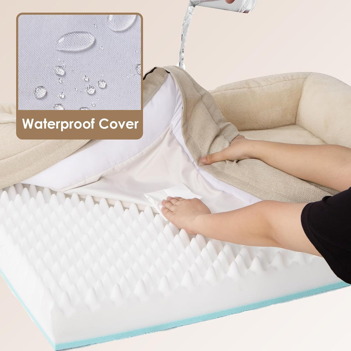 EHEYCIGA Memory Foam Dog Bed for Medium Size, Orthopedic Dog Sofa with Sides and Waterproof Liner