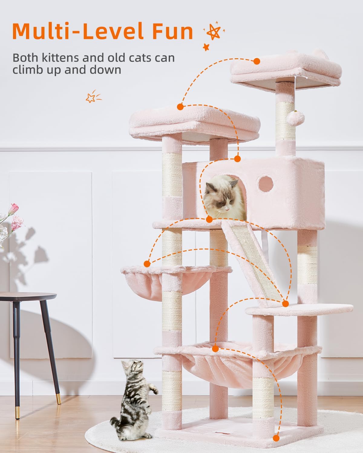 Taoqimiao Cat Tree 57.5-Inch, Cat Tower for Indoor Cats Large Adult, Extra Large Cat Condo, 8 Sisal