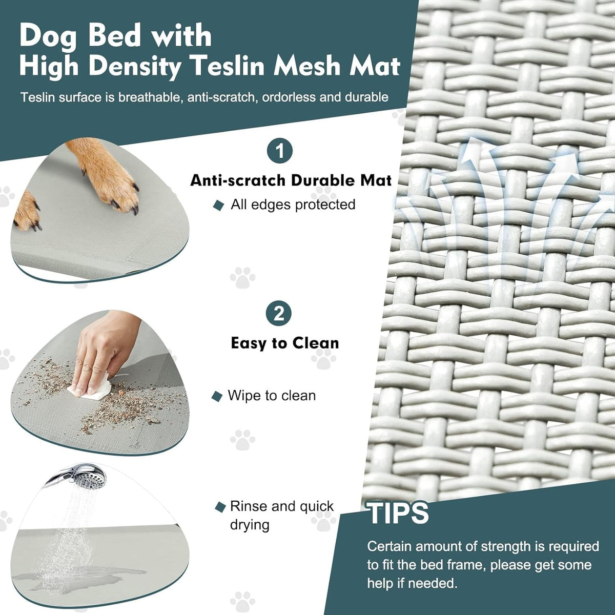 Upgraded Elevated Dog Bed with Canopy, Portable Raised Outdoor Dog Bed with Stable Anti-Slip Feet