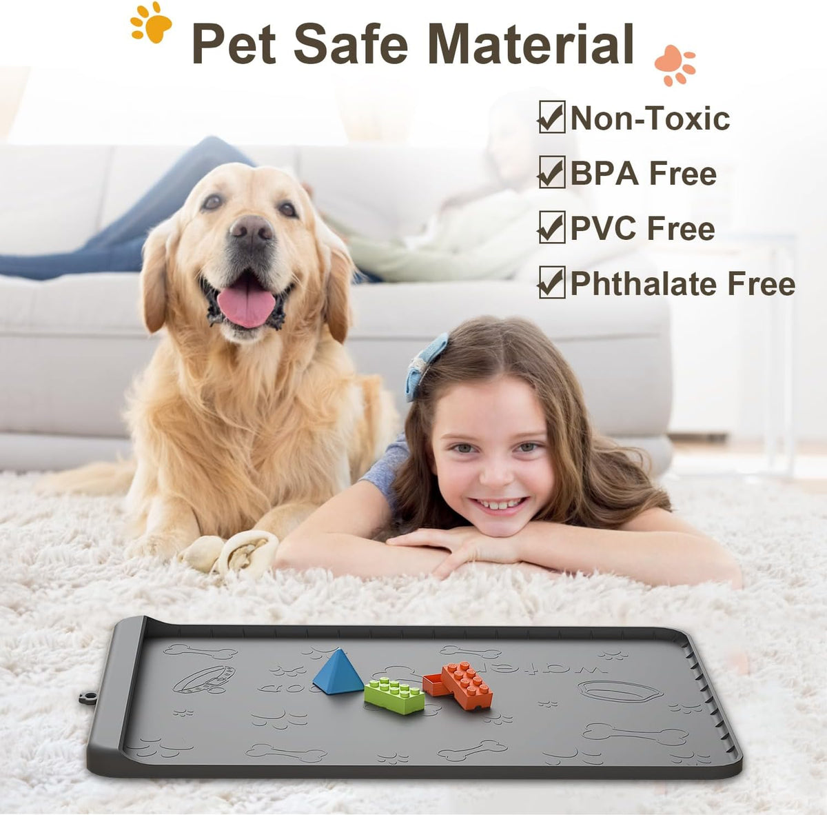 Dog Food Mat - Silicone Dog Mat for Water - 19" x 12" Pet Feeding Mats with Residue Collection