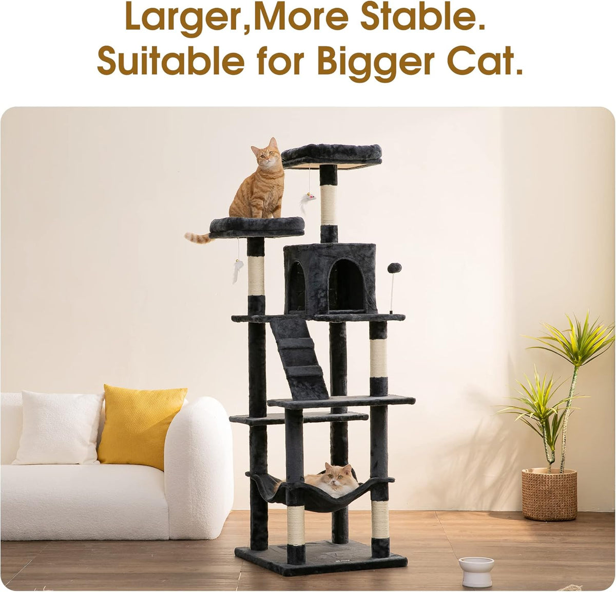 MWPO 70.1-Inch Large Cat Tree, Multi-Level Tall Cat Tower for Indoor Cats, Plush Cat Condo with Big