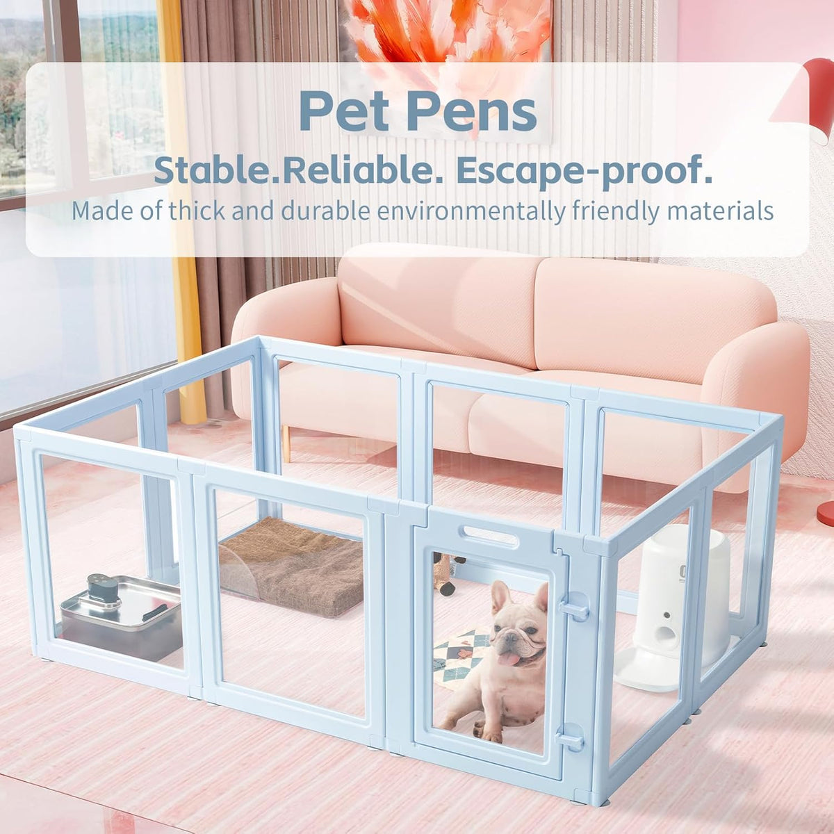 DIY Clear Acrylic Dog Playpen House,Quick Easy Assembly and Disassembly,Strong Floor Suction,Indoor