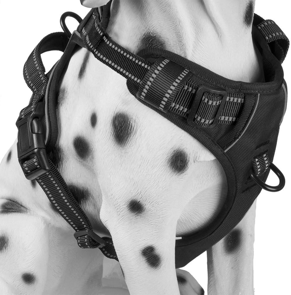 PoyPet No Pull Dog Harness, Reflective Comfortable Vest Harness with Front & Back 2 Leash