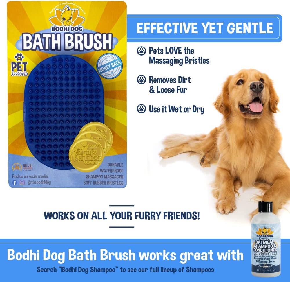 Bodhi Dog Grooming Bundle - Oatmeal Shampoo & Conditioner with Bath Brush - Pet Shower Supplies for