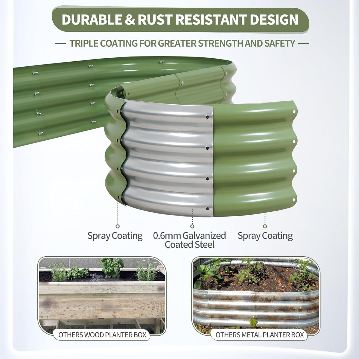 Galvanized Raised Garden Bed - 8x2x1FT Metal Planter Boxes Outdoor | Oval Steel Raised Bed Kit for
