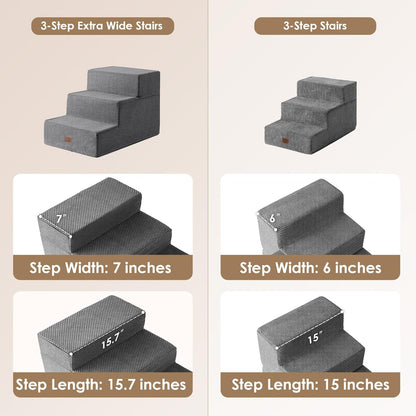EHEYCIGA Dog Stairs for Small Dogs 16.5" H, 3-Step Extra Wide Dog Steps for Couch Sofa and Chair