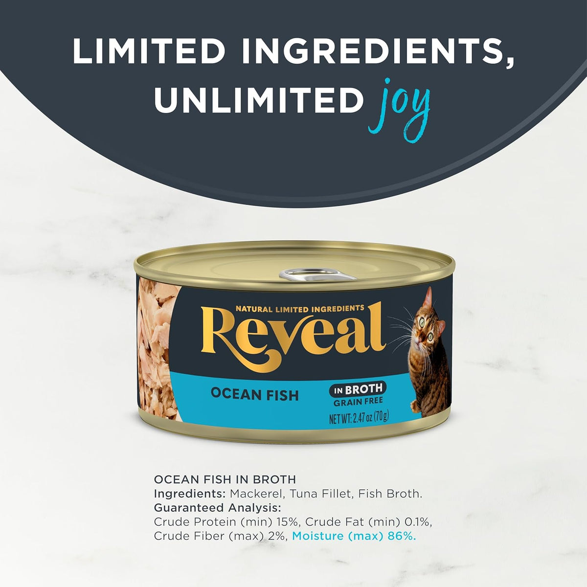 Reveal Natural Wet Cat Food, 24 Count, Grain Free, Limited Ingredient Canned Food for Cats, Ocean