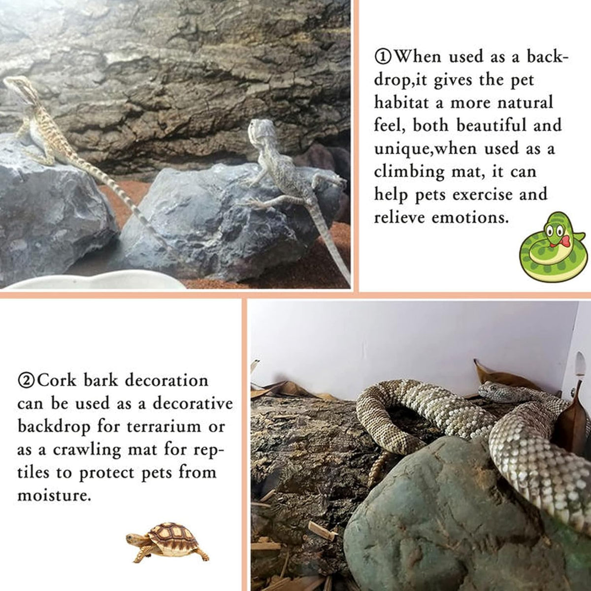 BNOSDM Reptile Cork Bark Tank Background Lizard Terrarium Wall Decor for Bearded Dragon Frog