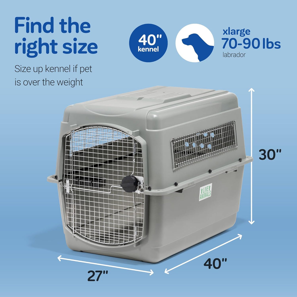 Petmate Sky Kennel - For Air and Travel, Airline Compliant Dog Crate for Pets up 70-90 lbs, Heavy