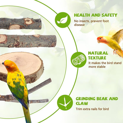 Natural Wood Bird Perches for Cage, Parrot Perch Stand & Platform, Bird Cage Accessories for